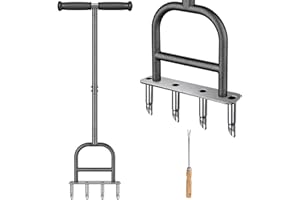 Lifeswell Lawn Coring Aerator Tool, Stainless Steel 4-Core Manual Plug Aerator for Yard & Lawn Aeration, Durable Aeration Tool with Soft Rubber Grip for Compacted Soil & Grass Care