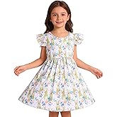 Easter Toddler Kids Girls Dress Bunny Eggs Flutter Sleeve Outfits 3-8Y
