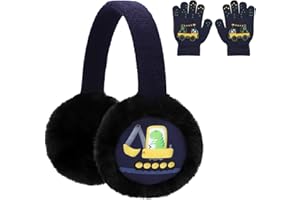 BUTITNOW Boys Truck Ball Game Controller Excavator Earmuffs & Gloves Set, Soft Plush Comfortable Winter Outdoor Ear Warmers