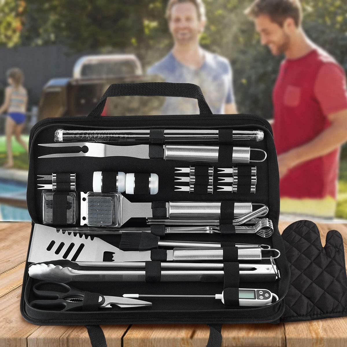 grilljoy 31PC Heavy Duty BBQ Grilling Accessories Grill Tools Set - Stainless Steel Grilling Kit with Storage Bag for Camping, Tailgating - Perfect Barbecue Utensil Gift for Men Women : Garden & Outdoor
