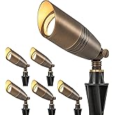 LUTEC Solid Brass Low Voltage Landscape Lighting, 12V Heavy Duty Waterproof Landscape Spotlights Bronze, Wired Uplights Outdoor Fixtureswith ABS Spike, Garden Yard Pathway Tree Without Bulb, 6 Pack