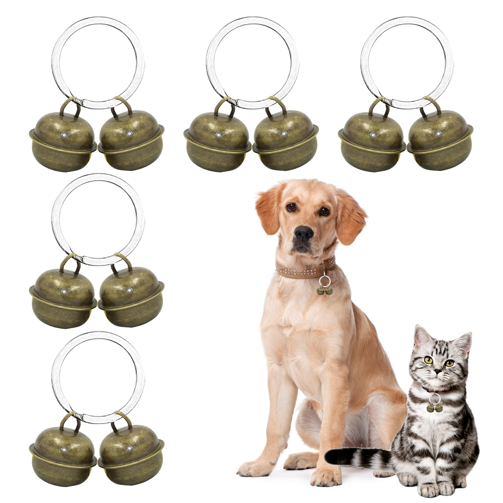 5 Set Loud Dog Cat Collar Bells, Metal Pet Tracker Bell Small Dog Collars Brass Bells with Split Ring, Vintage Anti-Lost Training Bell Pendants for Pet Necklace Collar Decoration and Potty Training