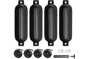 Sailortenx Boat Fenders 4Pack 4.5"/5.5."/6.5"/8.5" Inflatable Ribbed Marine Boat Fender with Fender Lines 6.5ft Needles and Pump for Twin Eyes Boat Fender Bumpers for Docking Fenders Use to Yacht Etc
