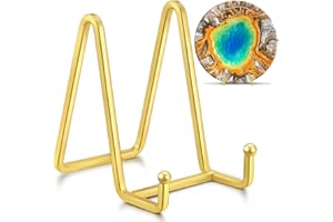 IPAME Plate Stands for Display - 4.5 Inch Metal Square Wire Plate Holder Display Stand + Picture Frame Stand Holder Easel for Book, Decorative Plate, Plaque, Photo, Platter (Gold 2 Pack)