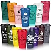 Pickmesh 15 Pcs Christian Gift for Employee Christian Tumblers for Women Religious Employee Appreciation Gift Bible Verse 16 oz Plastic Tumbler with Lids for Church Teacher Staff (Bright Color)