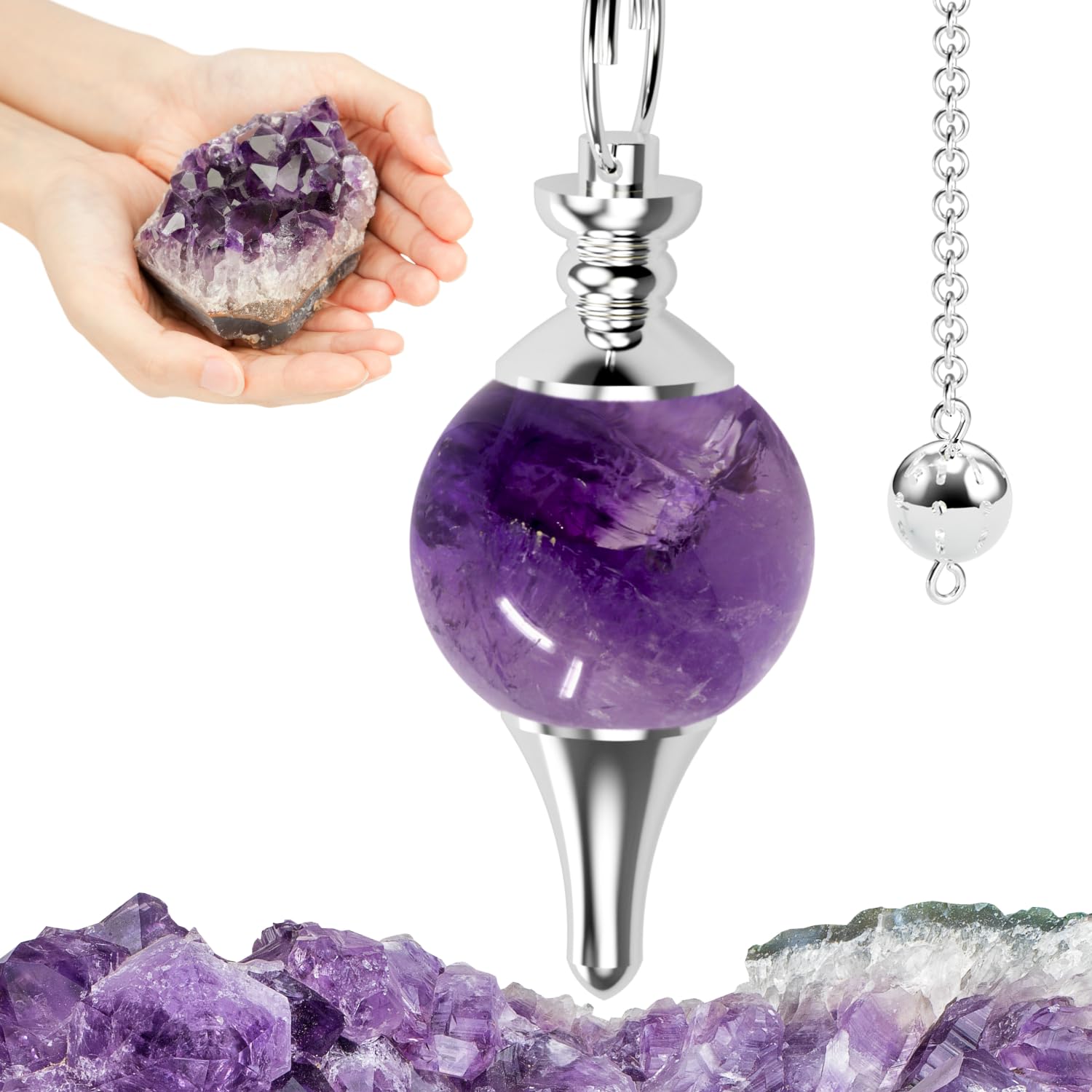 Majestic's AMETHYST Crystal Dowsing Pendulum - Radiesthesia Divination Pendant - Natural Stone - 14g