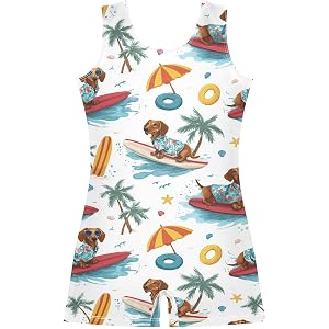 IBGIKWH Dachshund Surfboard Beach Gymnastics Leotard Girls Biketards Sleeveless for Tumbling Dance Classes 2-10T