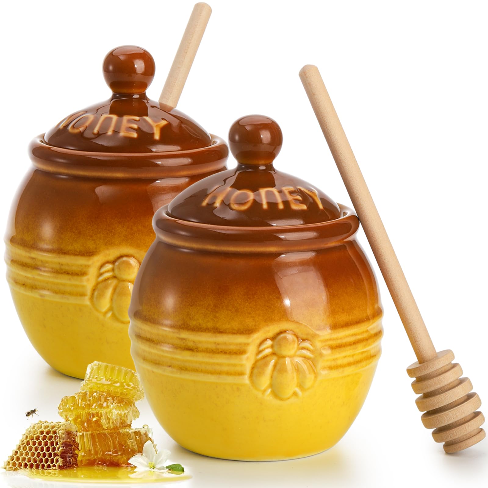 Photo 1 of * only comes with one *
Hiceeden 2 Pack Ceramic Honey Pot with Dipper and Lid, 12 Oz Yellow Honey Jar Bee Embossed Honey Storage Container for Kitchen, Decoration, Coffee/Tea Bar
