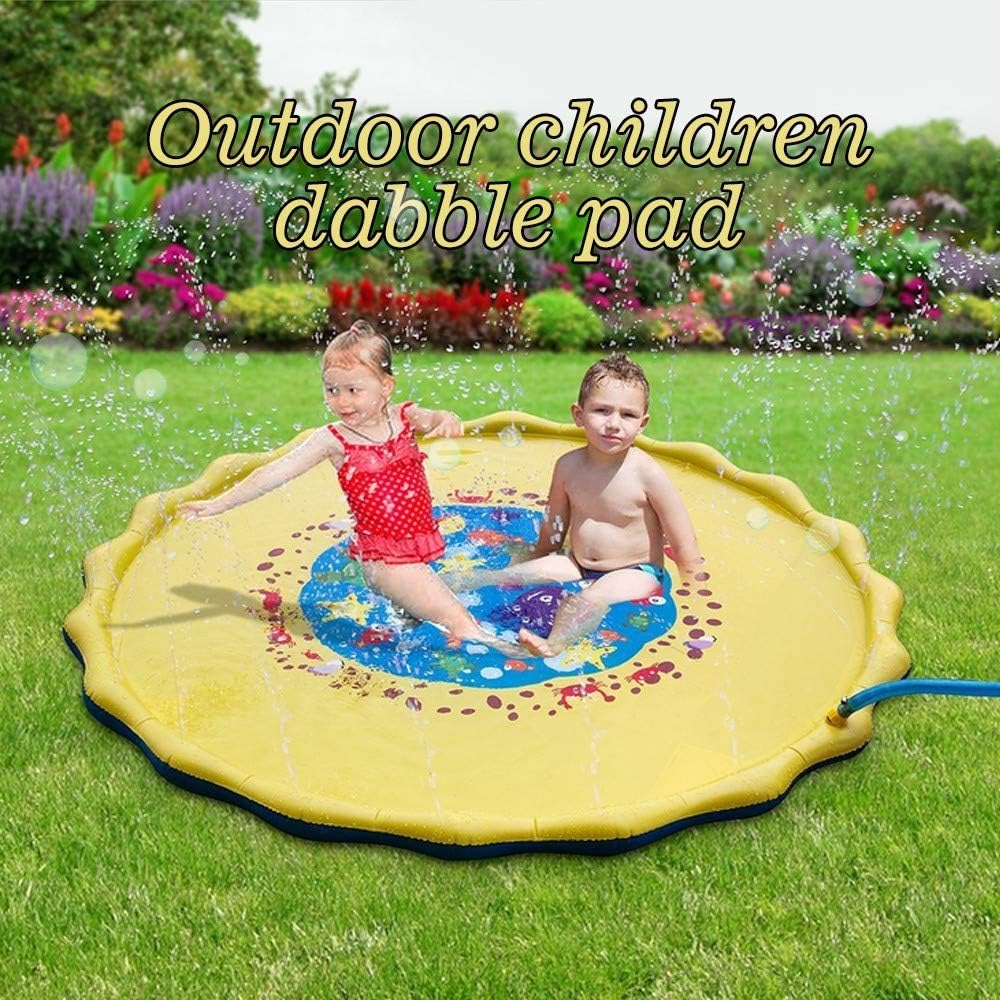 ToDIDAF Children's Water Cushion Summer Water Sprinkle and Splash Pad Play Mat Diameter Sprinkle Splash Folded Play Mat for Swimming Pool Party, Beach, Home, Garden, Outdoors