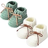 Jeere 2 Pairs Knitted Baby Booties 0-6 Months Crochet Newborn Infant First Walkers Toddler Cozy Shoes Sock Gifts