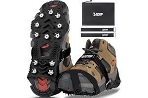 Sfee Crampons for Winter Boots, Upgraded Ice Cleats Stainless Steel Women Men Anti Slip Ice Traction Cleats Grips with Straps, Perfect for Hiking, Walking, Climbing, Ice Fishing
