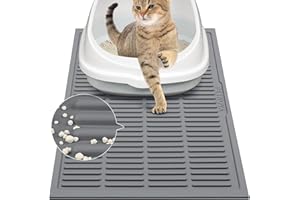 PetNova Easy Clean Litter Mat: 24" X 15" Silicone Groove Design Litter Trapping Mat Easy to Vacuum & Rinse - Waterproof Urineproof Surface for Floor - Non-Slip Backing for Kittens (Grey)