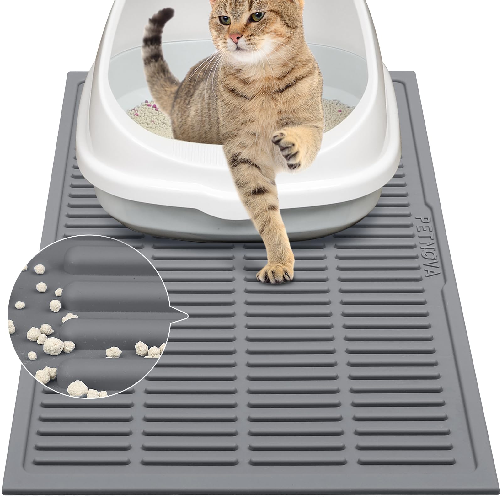 Photo 1 of PetNova Easy-Clean Cat Litter Mat: Raised-Groove Silicone - 10s Dump Heavy Litter from Mat - 30s Rinse Pee/Poop Clean - Keeps Litter Box Area Floor Clean