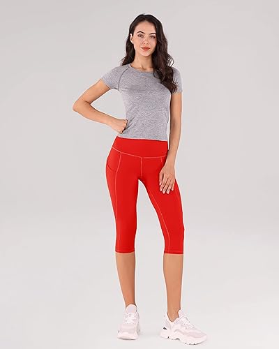 capri leggings red running leggings women's ODODOS Women's High Waisted Yoga Capris with Pockets,Tummy Control