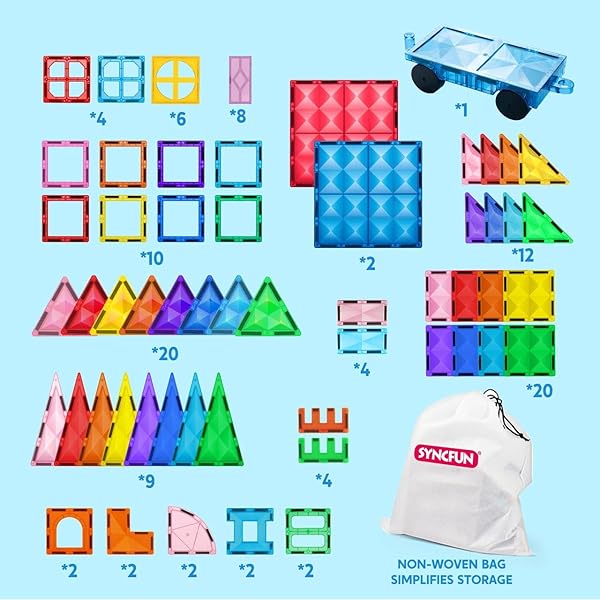 SYNCFUN 110PCS MAGNETIC BUILDING TILES – 3D MAGNET TILES WITH VEHICLE – CONSTRUCTION BLOCKS SET FOR KIDS – STEM SENSORY LEARNING EDUCATIONAL TOYS BIRTHDAY GIFT FOR 3 4 5 6 7 YEAR OLD