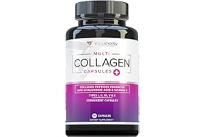 VITAUTHORITY Multi Collagen Peptides Capsules for Women - Hydrolyzed Collagen for Women Pills with Types I II III V & X Plus Vitamin C & Hyaluronic Acid for Beautiful Hair Skin and Nails - 30 Servings