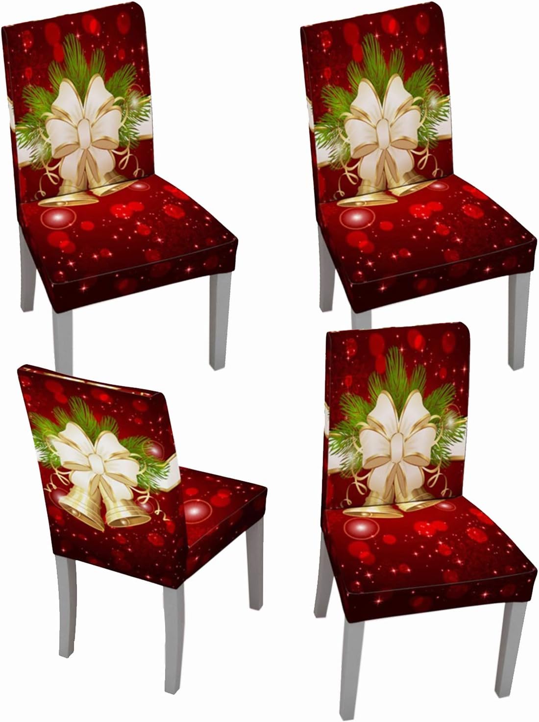 Muuyi Chair Cover Stretch Chairs Slipcovers Seat Slipcover Christmas Furniture Protector for Dining Room Ceremony Hotel , ChrismasBell - 4Pack: Kitchen & Dining