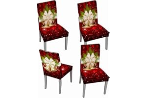 Muuyi Christmas Chair Covers Stretch Chairs Slipcovers, Washable Protector Cover Seat Slipcover for Dining Room Ceremony Hotel, ChrismasBell - 4Pack