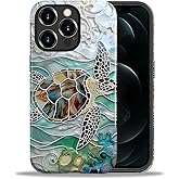 FKBRCL4U for iPhone 12 Pro Max Case, Hybrid 2-Layer Silicone Protective Glossy Case for Girl Women for iPhone 12 Pro Max Stained Glass Sea Turtle Window Art Pattern