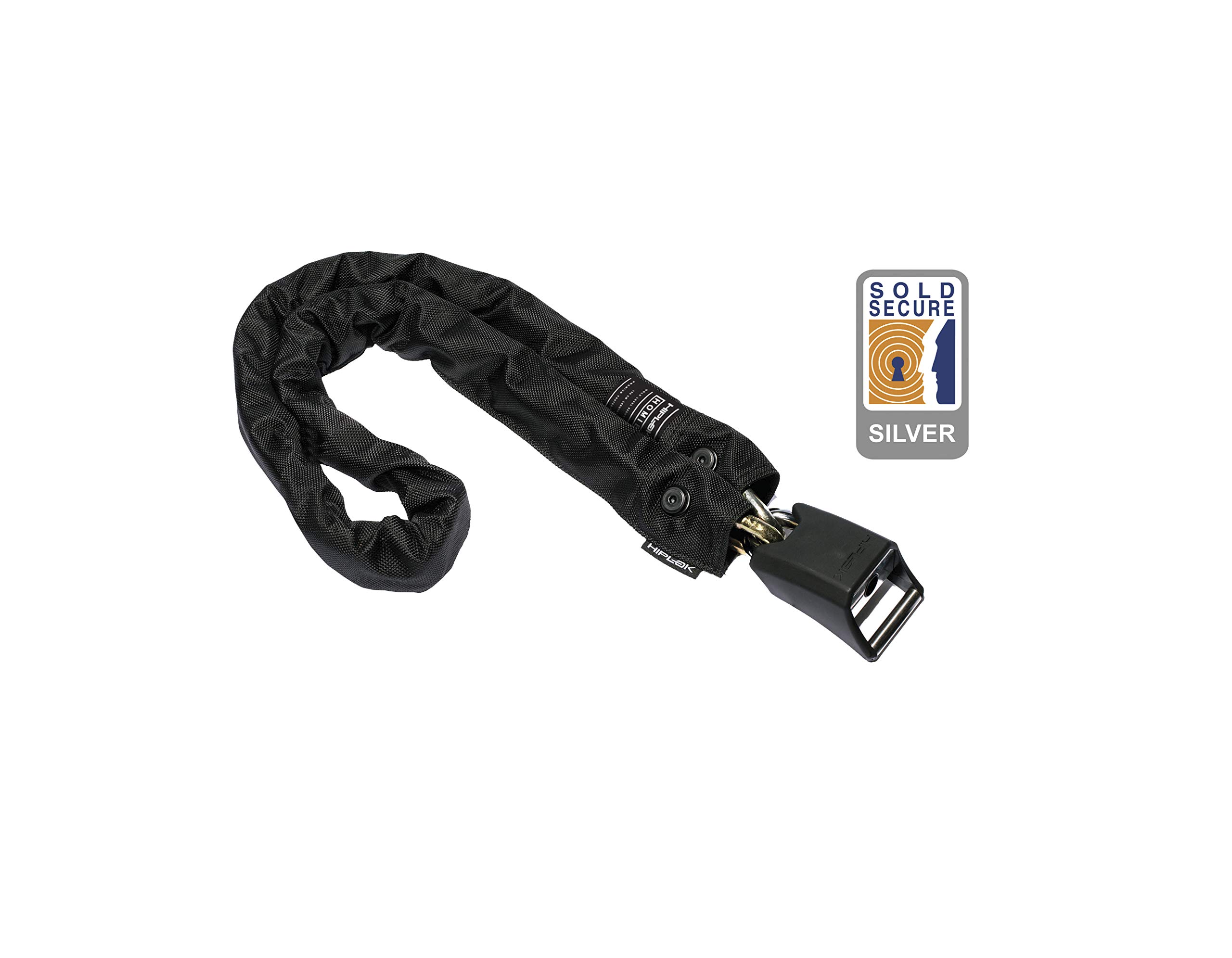 Hiplok Home Silver Bike Chain Lock - Black. 8mm Thick, 1.2m Locking Length. 12mm Shackle. 3 Keys, 10 Year Warranty. Sold Secure Silver Bicycle Lock