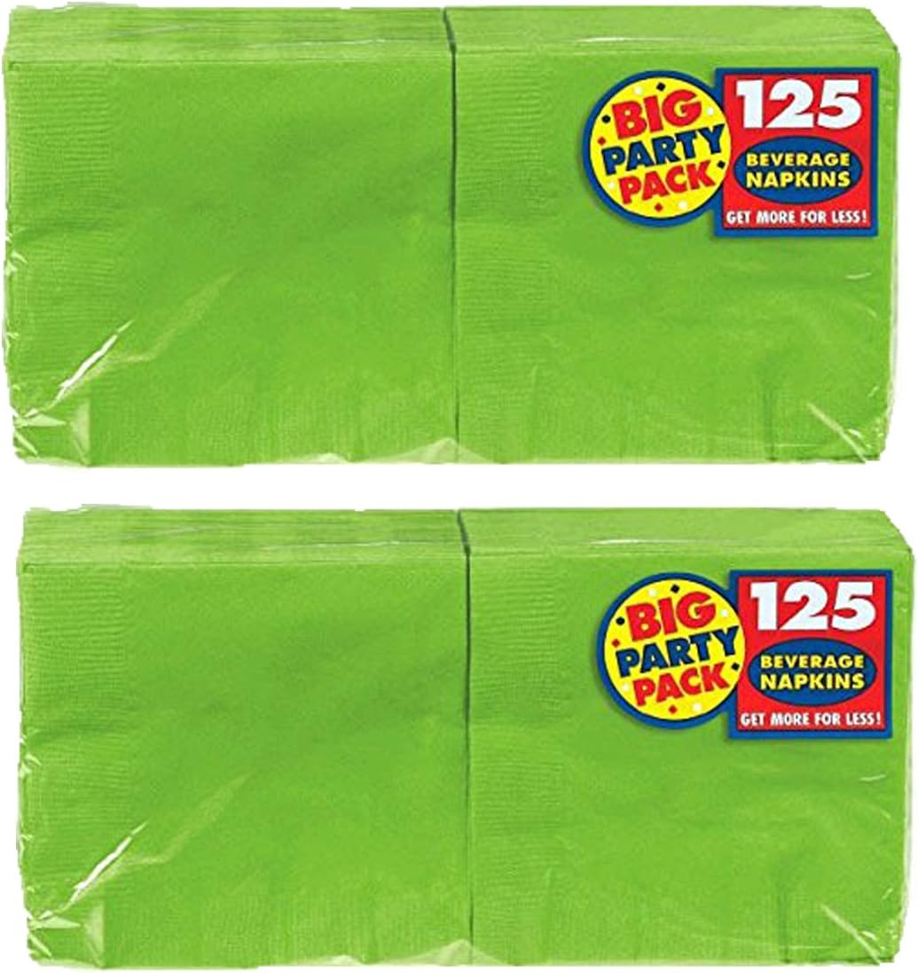 Amscan Big Party Pack 250 Count Beverage Napkins, Kiwi