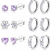 YADOCA 𝟵𝟮𝟱 𝗦𝘁𝗲𝗿𝗹𝗶𝗻𝗴 𝗦𝗶𝗹𝘃𝗲𝗿 Earrings for Girls Women - Hypoallergenic Cute Kids Toddler Earrings - Cubic Zirconia Earrings Studs Hoop Set for Sensitive Ears