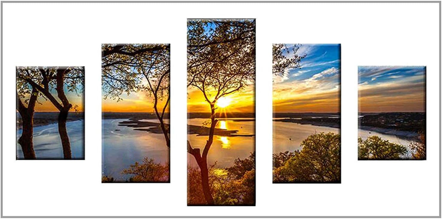 Kingshalor Diamond Painting Kits for Adults, Full Drill DIY 5D Diamond Painting Embroidery Cross Stitch Arts Craft Picture Kit, Tree River Paint with Diamond Wall Décor Dusk Sunset 32 x 16inch