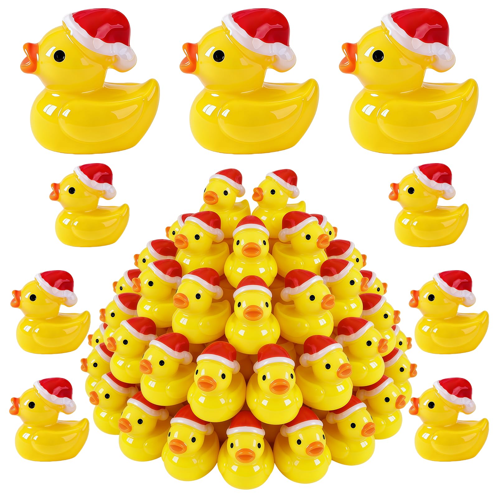 JUFYVO 50pcs Tiny Christmas Ducks Mini Resin Ducks Miniature Ornaments DIY Crafts Landscape Decoration for Christmas Stocking Stuffers