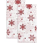 BVOGOS Bathroom Hand Towels Set of 2 White Red Christmas Snowflakes Soft Decorative Bath Towels Kitchen Dish Towels for Holidays New Year 30" x 15"