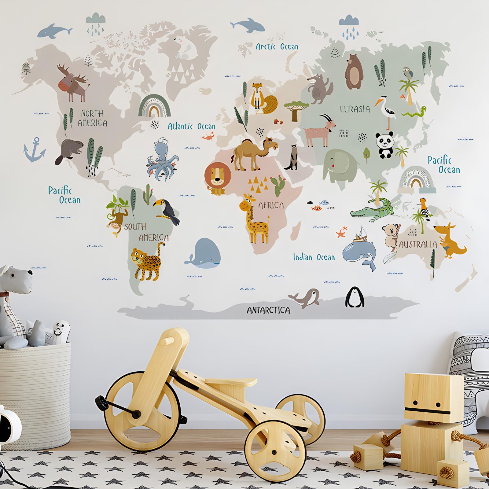 Photo 1 of DTLIFEK Animal World Map Wall Decals Jungle Animal Wall Stickers Forest Wild Animals Elephant Monkey Wall Art Vinyl DIY Removable Peel and Stick for Kids Boys Bedroom Nursery Classroom Home Decoration