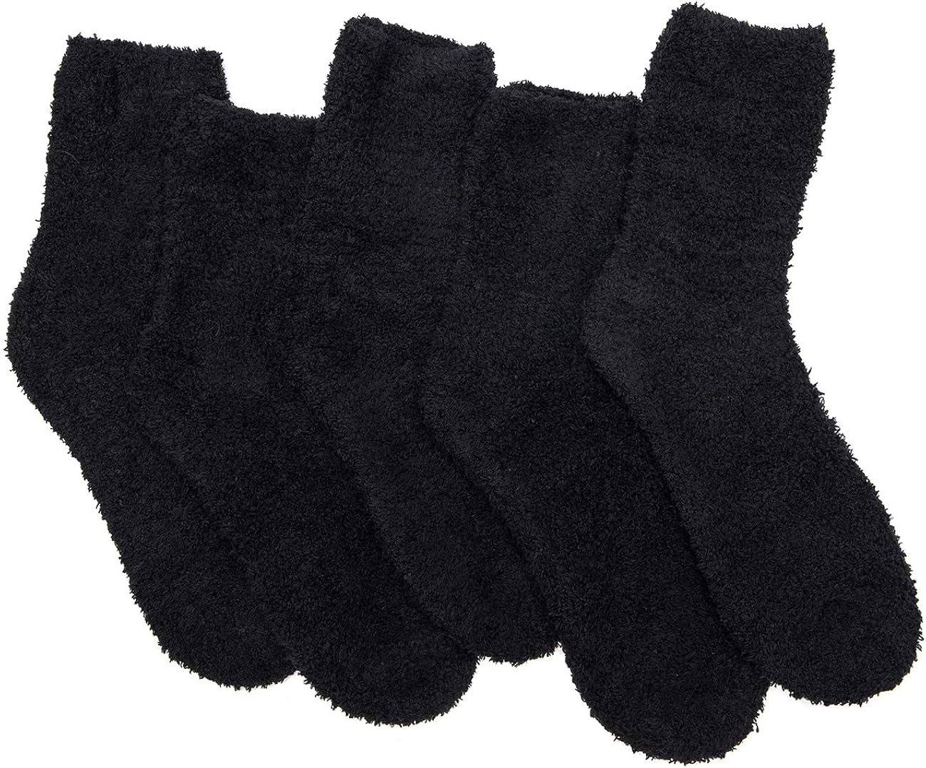 Women's Cozy Fluffy Socks Fuzzy Socks Plush Socks 5 Pairs, Black at