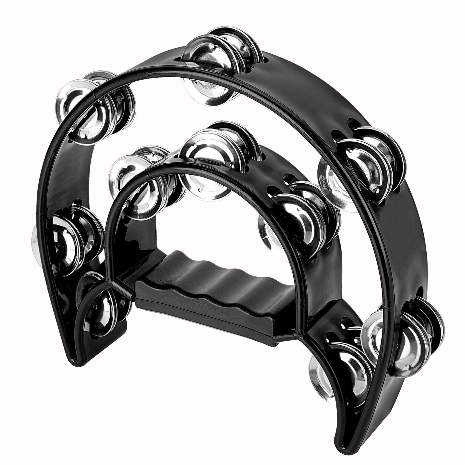 Musiin Double Row Metal Jingles Half-Moon Tambourine Versatile Percussion for Dynamic Performances(Black)