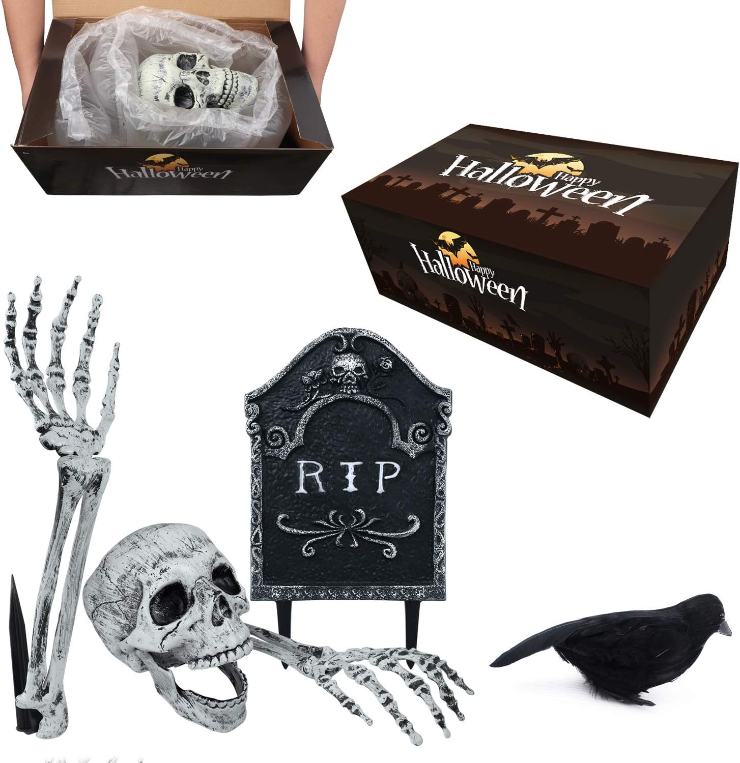MITCIEN Skeleton Stakes for Halloween Decorations Outdoor Scary Yard Ground Breaker,Halloween Decoration Realistic Skull,Tomb,Crow for Yard Lawn: Home & Kitchen