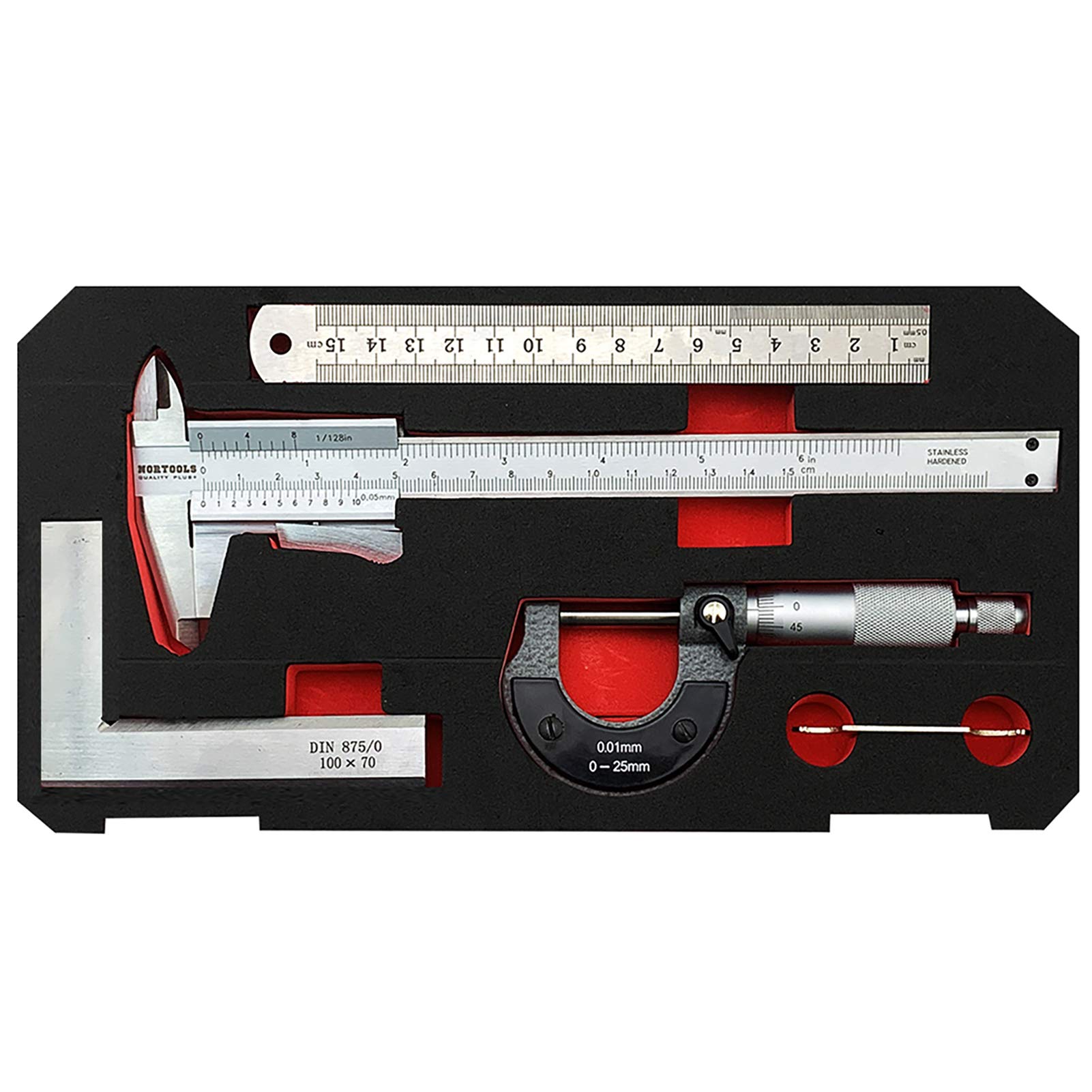 NORTOOLS Professional Precision Measuring Tool Set (4-Piece) | Stainless Steel Vernier Caliper (6"/150mm) + Micrometer + Ruler + Square | Multi-Scenario Measurement Solution