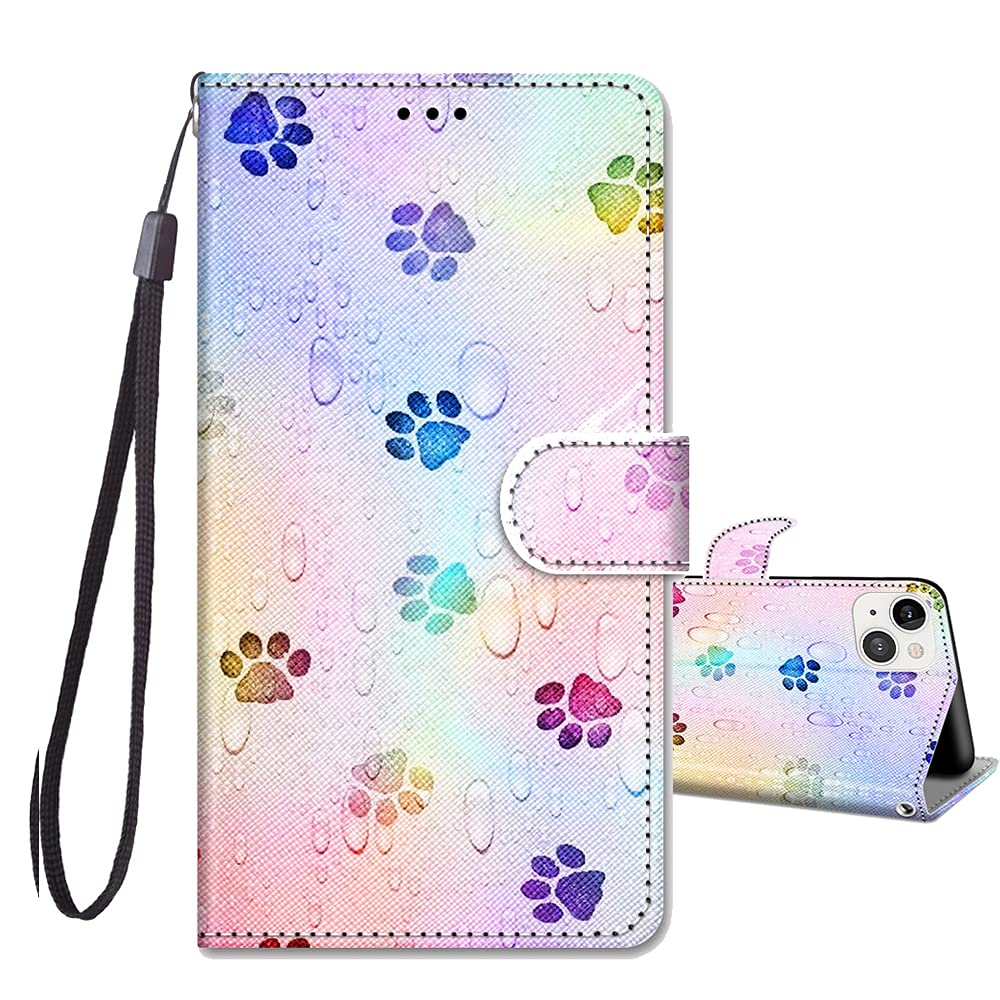 JRIANY Case for iPhone 14 6.1-Inch, PU Leather Wallet Case with Card Holder Cute Pattern Animal Design Magnetic Shockproof Cover Flip Case Compatible with Apple iPhone 14 - Pawprint — image 1