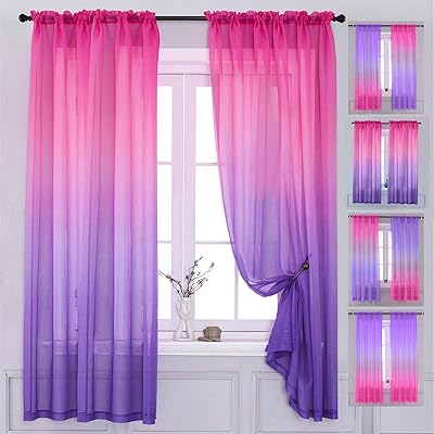 Buy Yancorp 2 Panel Sets Bedroom Curtains 63 Inch Length Sheer Curtain Pink Purple Ombre Curtains Rod Pocket Drapes For Girls Living Room Mermaid Bedroom Nursery Kid Window Decorpink Purple 40 X63 Online