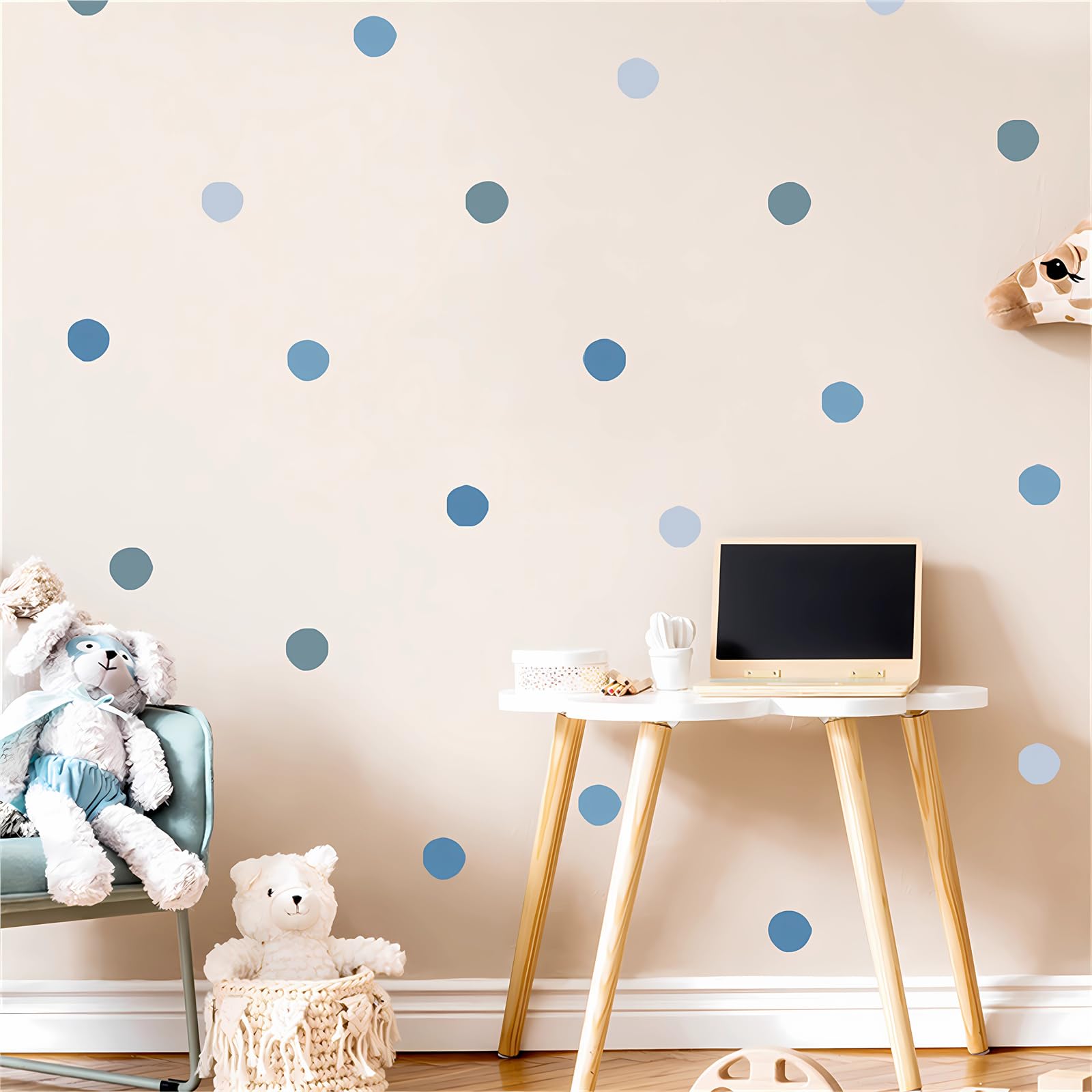 Photo 1 of Blue Gray Polka Dot Wall Stickers, sacinora DIY Circle Wall Decals Removable Vinyl Peel and Stick for Nursery Kids Baby Closet Refrigerator Living Room Bedroom Children's Room Playroom Art Decorations