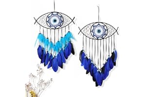 Dremisland Dream Catcher Evil Eye Dream Catchers-Handmade Feather Evil Eye Wall Hanging Ornament Home Decoration for Bedroom 