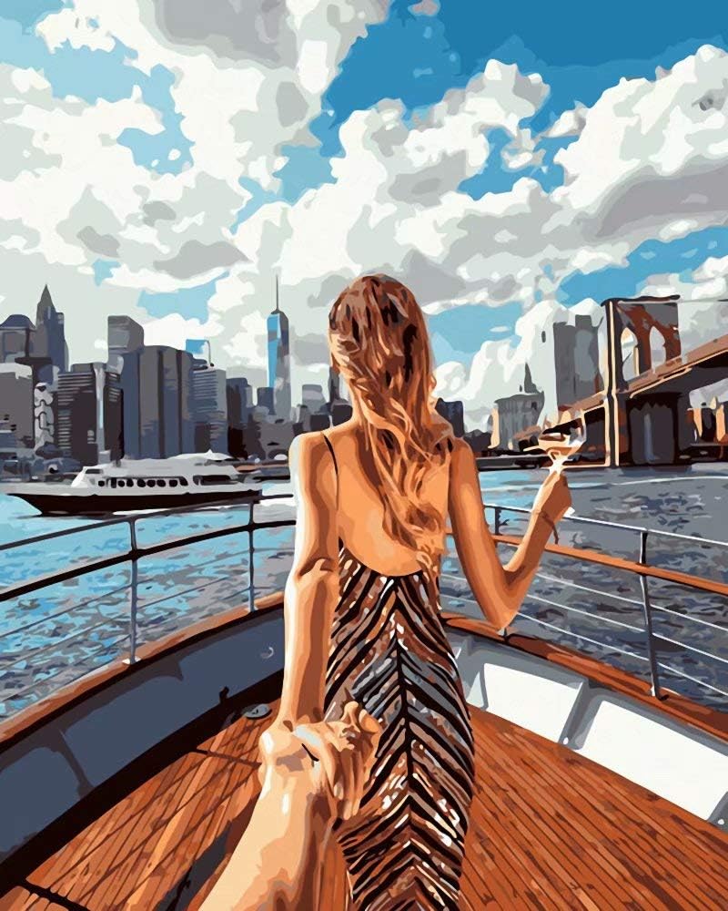 [Wooden Framed]Diy Oil Painting,16X20 inch for Kids Beginner Romantic Boat Hand Love Christmas Decor Decorations Gifts