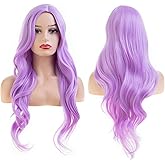 Baruisi Long Curly Wavy Purple Wigs for Women Side Part Natural Looking Cosplay Synthetic Heat Resistant Replacement Wig