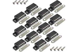 HDST-HOME 12Pack Plastic Cabinet Magnetic Door Catch with Screws for Kitchen Bathroom Cupboard Wardrobe Closet Closures Cabinet Door Drawer Latch 15lb (Black)