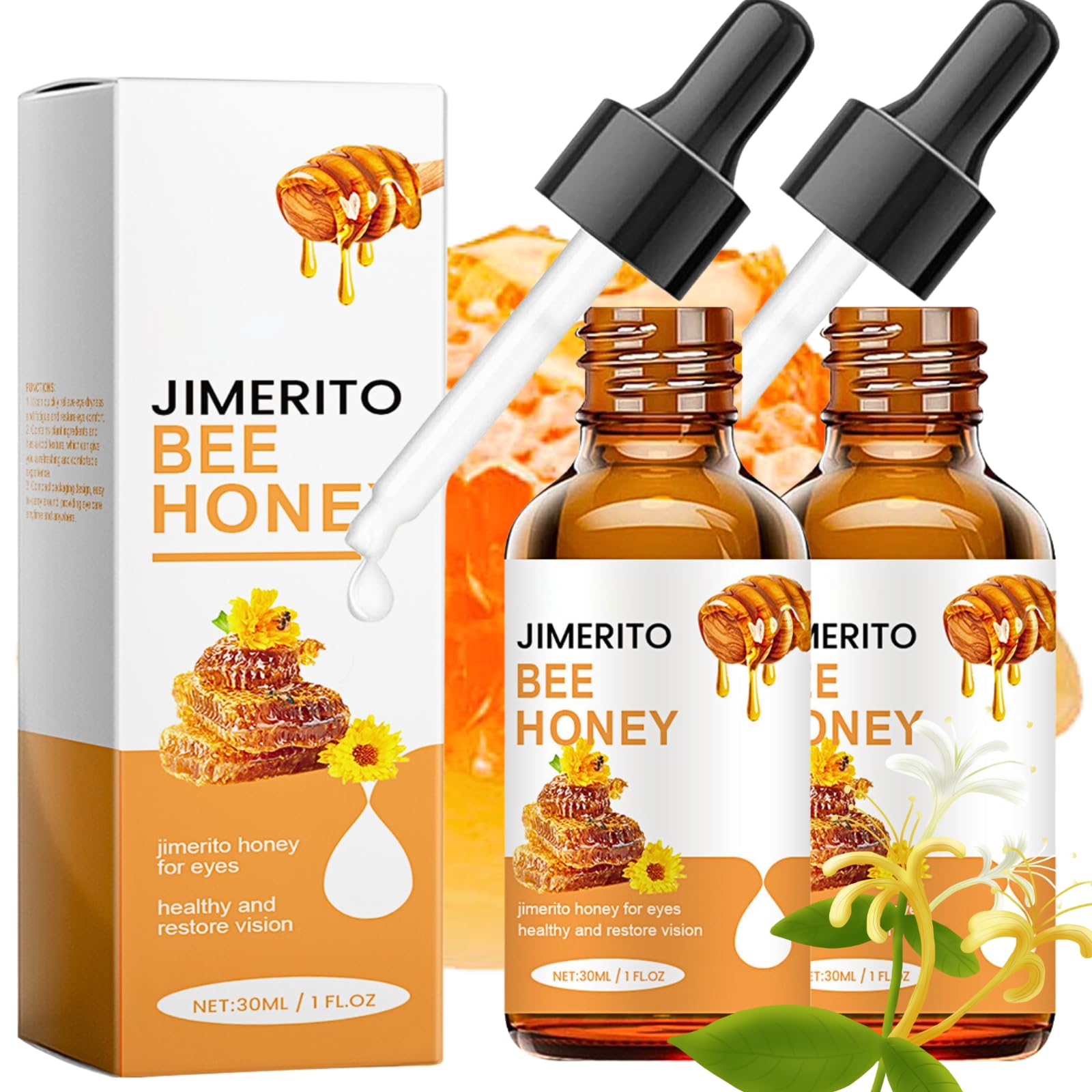 Tongyend Jimerito Honey Eye Drops, 2PC Jimerito Honey for Eye, Bee Honey for Eye, Stingless Bee Honey Eye Drops, Moisturize Eye, Relieve Fatigue, Gentle Eye Protection, Clear Eyesight, 60ML