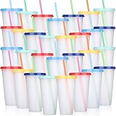 Honeydak 30 Pack Tumbler with Straw and Lid Bulk Water Bottle Iced Coffee Travel Mug Cup Reusable Plastic Cups for Party Birthdays 24-27 oz (Stylish Color)