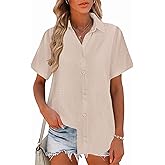 Zeagoo Women Linen Button Down Shirts Short Sleeve Blouse Business Casual Tops Dressy Summer Outfits