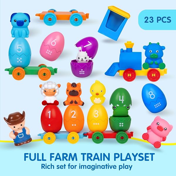 ESPRAY TODDLER LEARNING TOYS FOR 1 2 3 YEARS OLD, COUNT MATCHING & SORTING MONTESSORI FARM TRAIN SET WITH 8 FARM ANIMALS & 1 FARMER FINGER PUPPETS, CHRISTMAS EASTER BIRTHDAY GIFTS FOR BABY BOYS GIRLS
