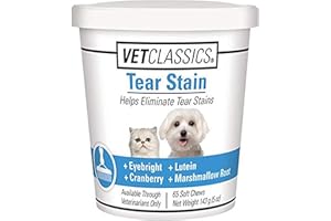 Vet Classics Tear Stain Supplements for Dogs, Cats – Helps to Prevent and Eliminate Tear Stains for Dog, Cat Breeds – Pet Supplement, Pet Immune Support – 65 Soft Chews