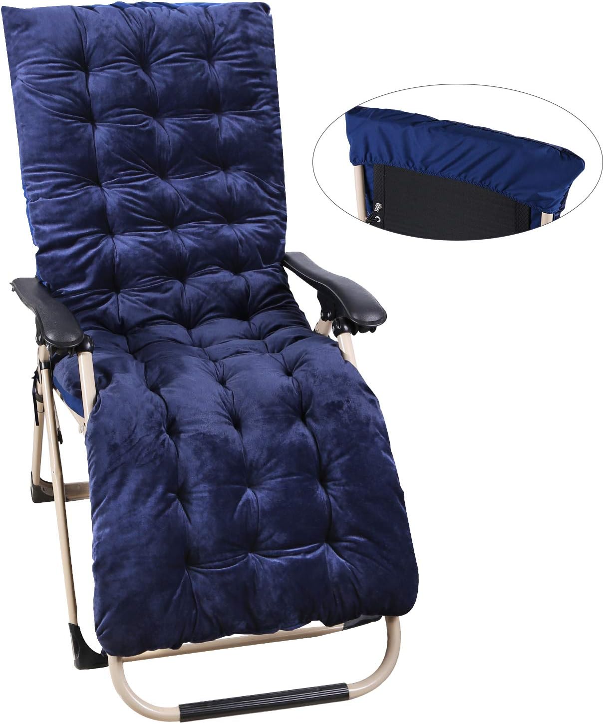 folding pool lounge chairs on Patio Seating 4 Thicker Soft Comfortable Cotton Outdoor Lounge Chair Cushion For Outside Redcamp Chaise Lounge Cushion For Patio Furniture Navy Blue Patio Lawn Garden