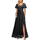 Miusol Women's V-Neck Sequin Lace Classy Ruffle Sleeve Bridesmaid Maxi Dress