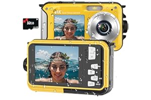 YIFECIAL Waterproof Camera 4K 48MP 11FT Underwater Camera Autofocus Waterproof Digital Camera 16X Digital Zoom Selfie Dual Screens Kids Underwater Camera for Snorkeling with 32GB Card