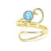 Blue Opal Open and Adjustable gold plating 14k ring, Handmade stone Everyday Birthstone ring